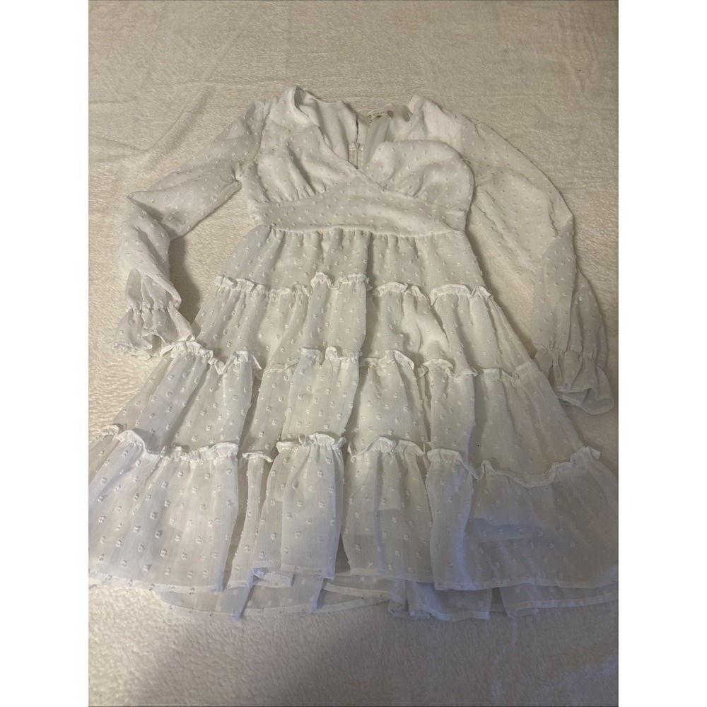 Alter'd State XS White Swiss Dot Prairie Cottagecore Mini Dress Long Sleeve